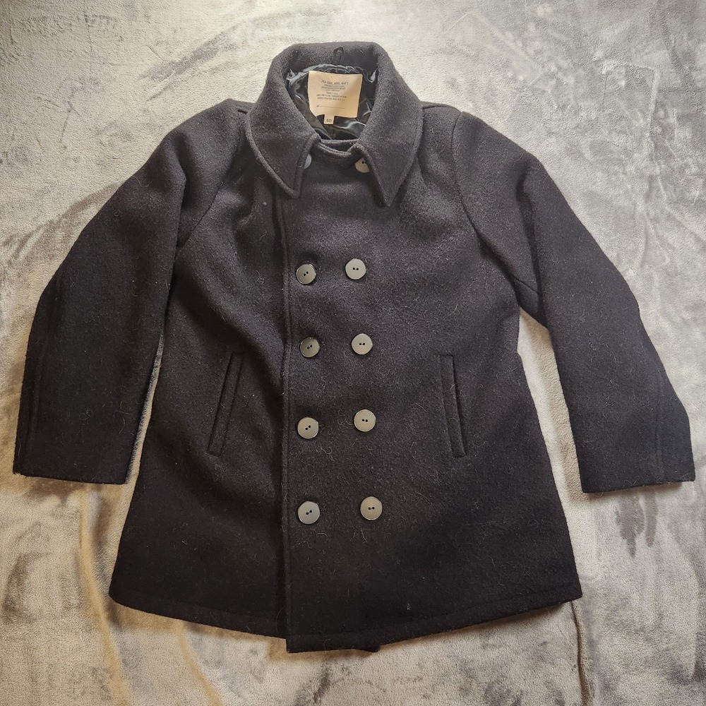 US Navy Coat Mens 40 Black Pea Wool Double Breasted Liner WP72132 Vintage